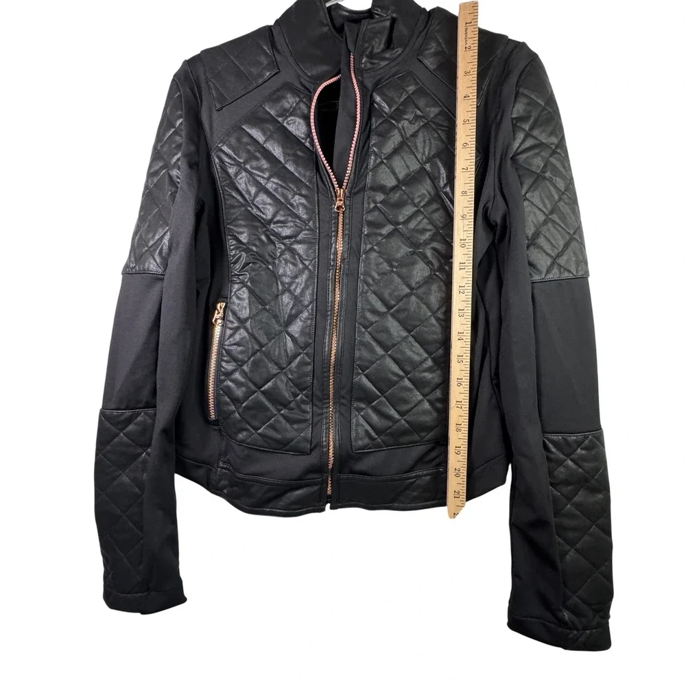 Victoria Sport Quilted Faux Leather Moto Jacket Rose Gold Black XS Athleisure
